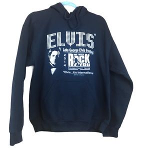 Gildan Elvis Hoodie. Size M. Black with white lettering.